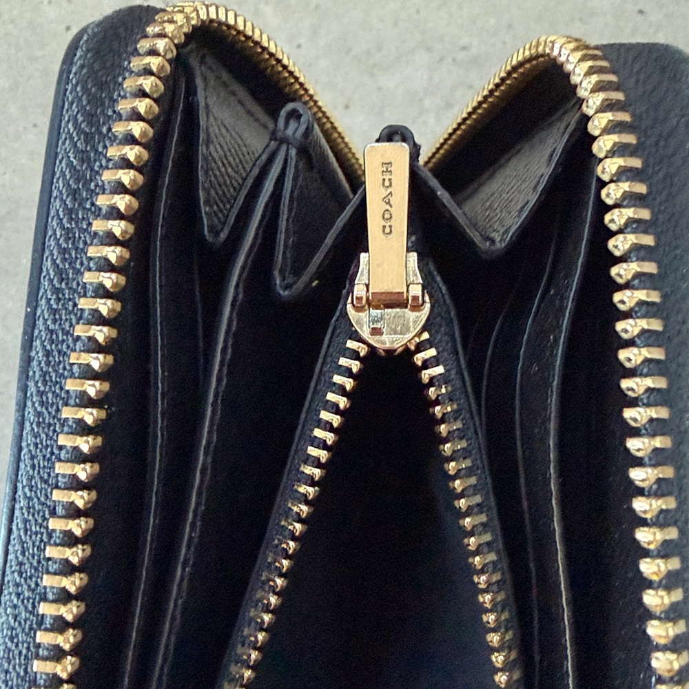 Coach Black Zip-Around Saffiano Wallet with Gold Hardware - Picture 5 of 6